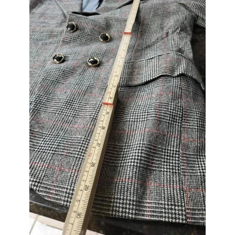 Vintage Mens Burberry Double Breasted Blazer Gray 100% Wool Plaid Lined Notch 42 - Picture 5 of 10